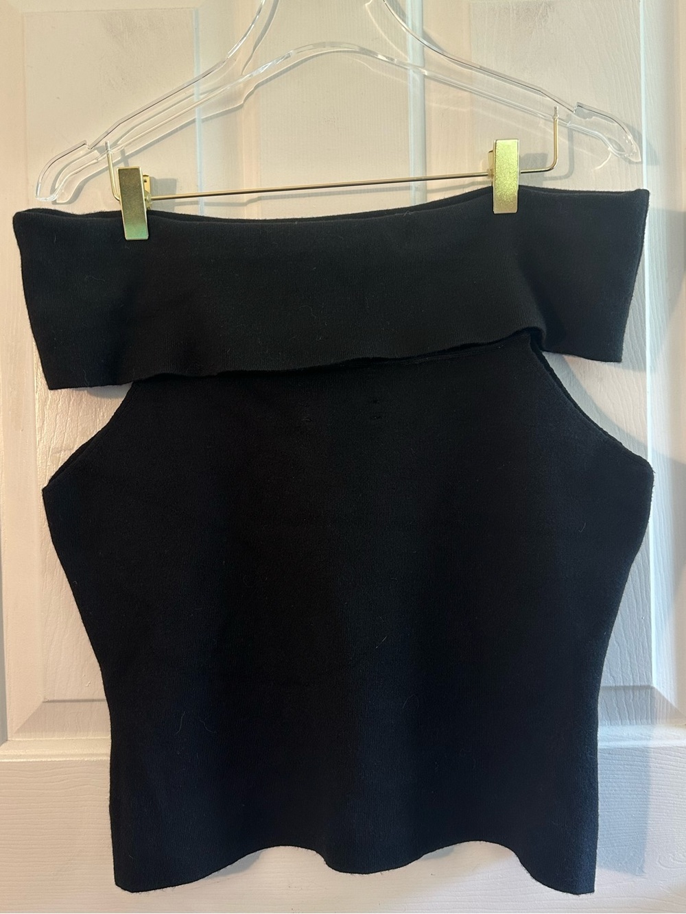 ANTHROPOLOGIE Medium Black Cowl Neck Off Shoulder Stretchy Top Statement Sleeve